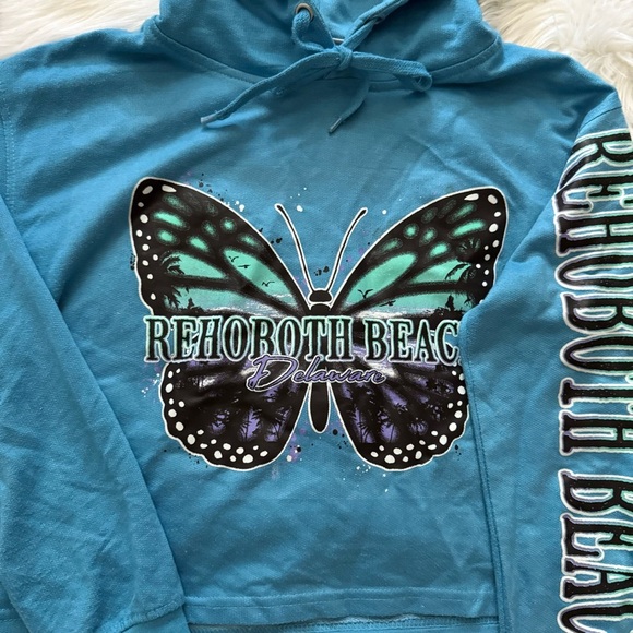 Y2K Bloom + Pop Teal Rehoboth Beach Hoodie with Butterfly Graphic - Picture 2 of 5